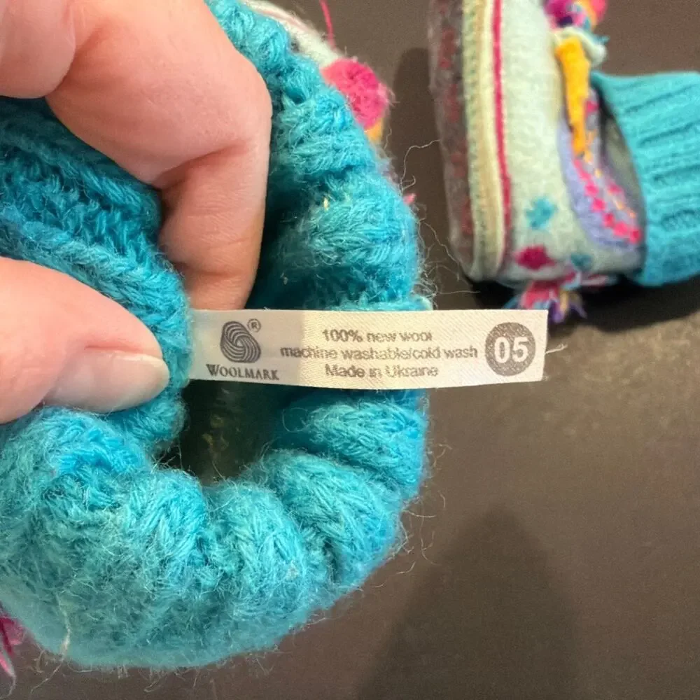 Garnet Hill Unicorn Wool Slippers, Blue, Toddler Size 5C